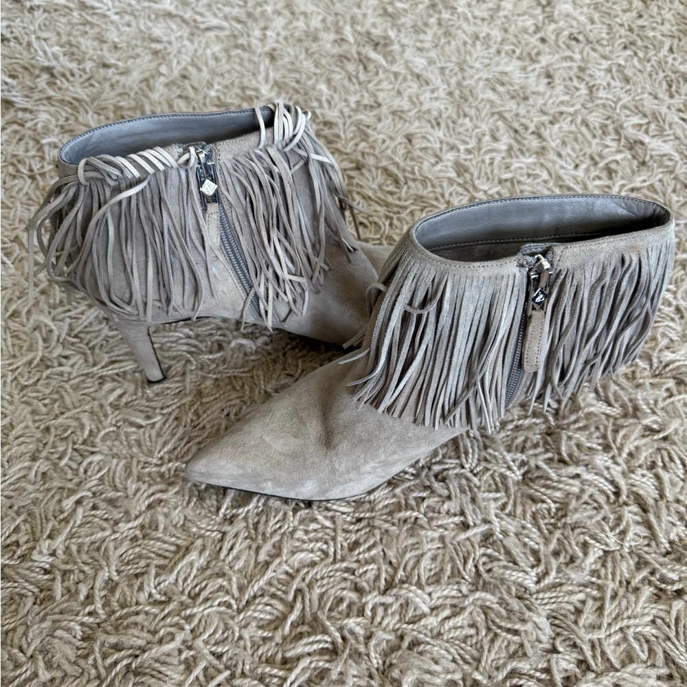 Sam Edelman Gray Suede Fringe Booties